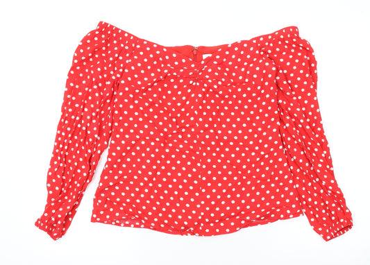 Michelle Keegan Womens Red Polka Dot Viscose Basic Blouse Size 12 Off the Shoulder