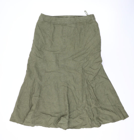 Viyella Womens Green Linen Swing Skirt Size 8 Zip