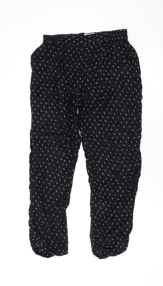 Fat Face Womens Black Floral Viscose Trousers Size 8 L25 in Regular