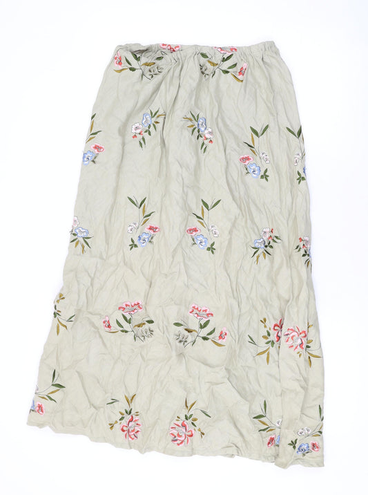 EAST Womens Green Floral Linen A-Line Skirt Size 16