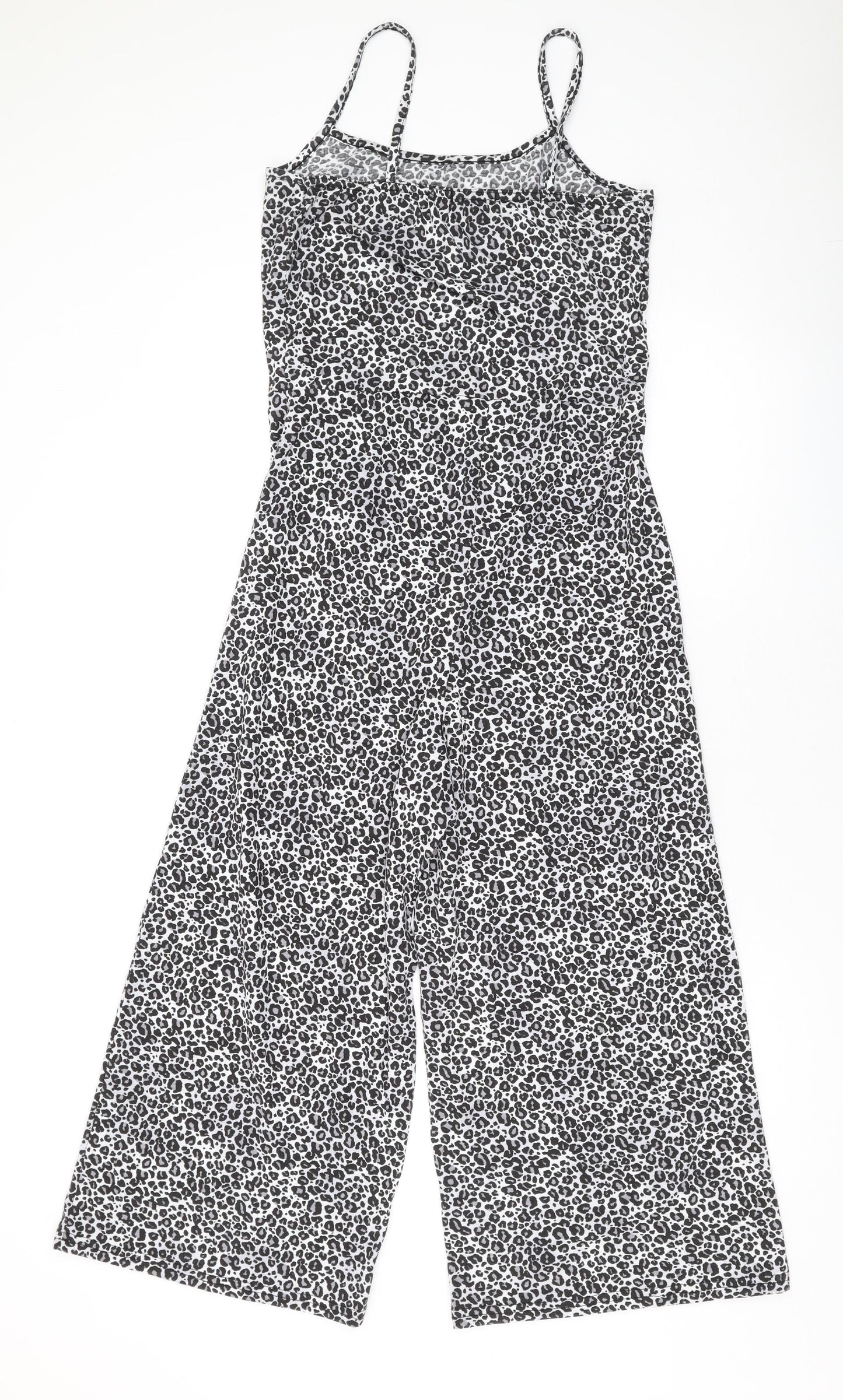 Boohoo Womens White Animal Print Cotton Jumpsuit One-Piece Size 12 L22 in Pullover