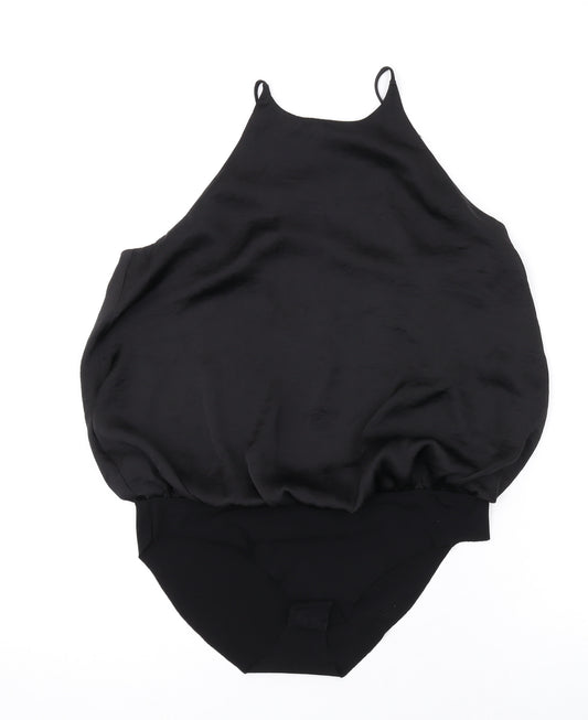 Zara Womens Black Polyester Bodysuit One-Piece Size M Snap