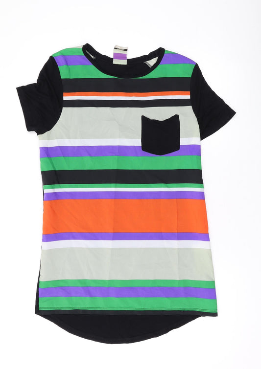 NEXT Womens Multicoloured Striped Polyester Basic T-Shirt Size 12 Round Neck