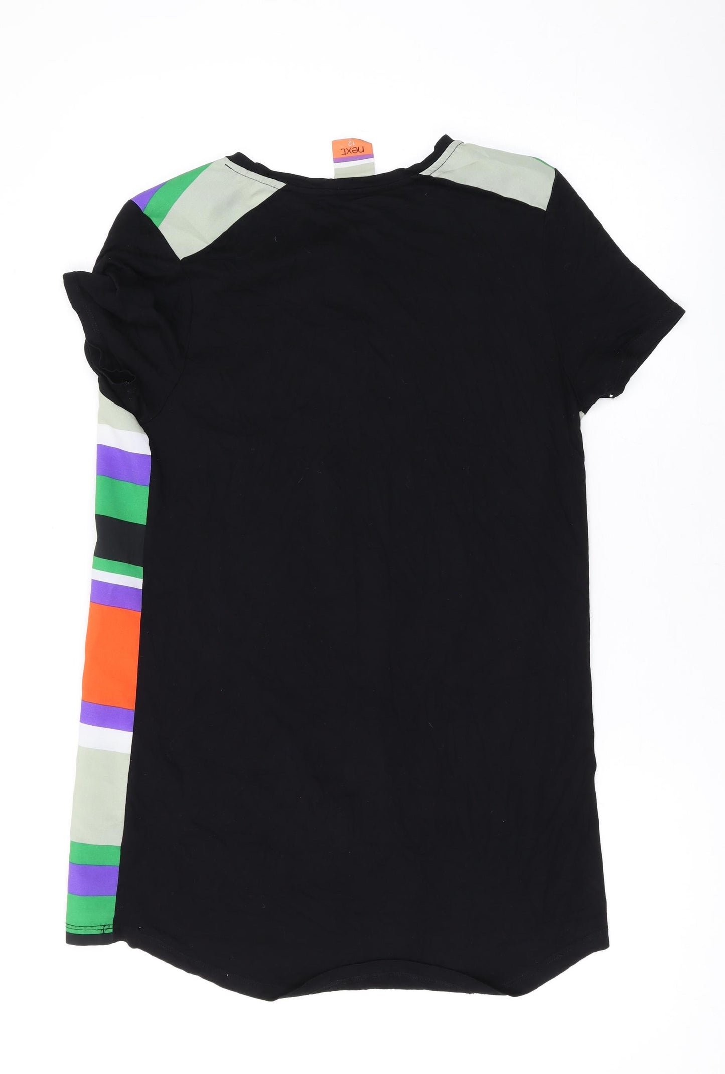 NEXT Womens Multicoloured Striped Polyester Basic T-Shirt Size 12 Round Neck