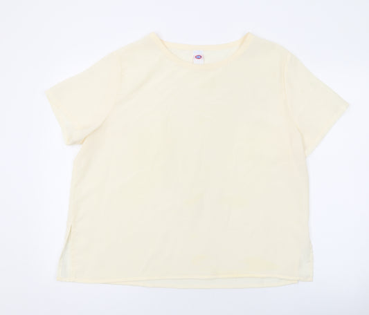 C&A Womens Ivory Polyester Basic T-Shirt Size 18 Round Neck