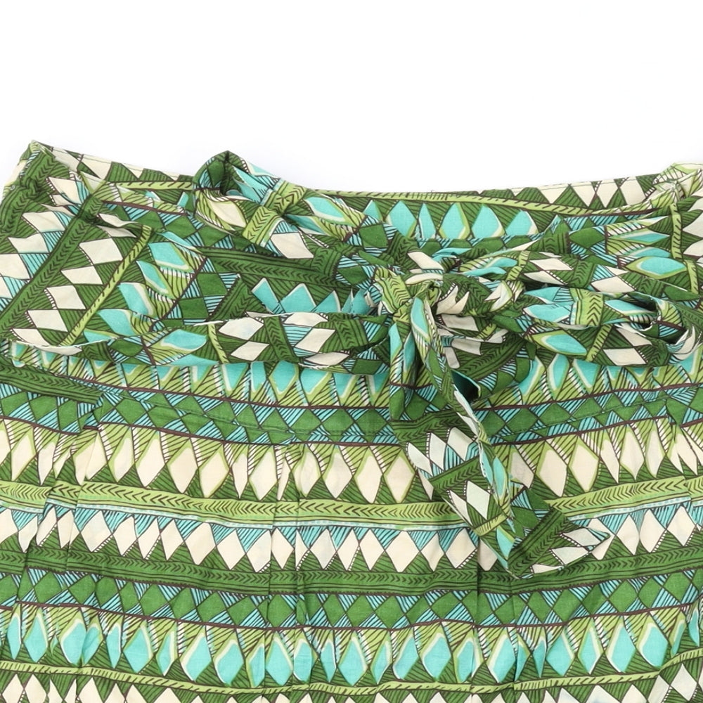 H&M Womens Green Geometric Cotton Swing Skirt Size 10 Zip