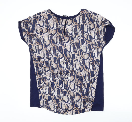 Autograph Womens Blue Animal Print Viscose Basic T-Shirt Size 12 Round Neck