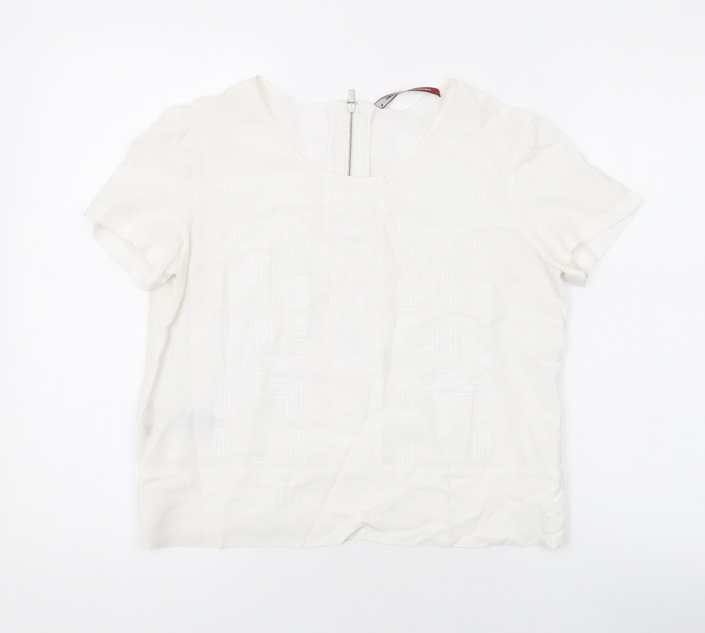 Comptoir des Cotonniers Womens White Geometric Viscose Basic T-Shirt Size 10 Round Neck