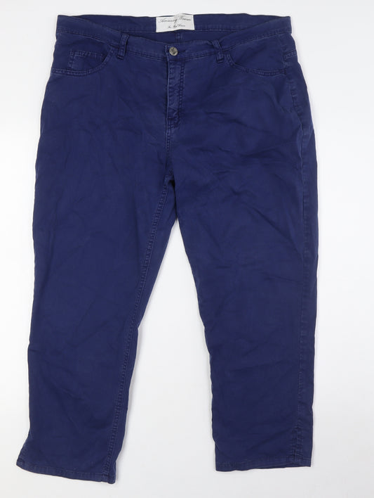 Amazing Woman Womens Blue Cotton Cropped Trousers Size 18 L26 in Regular Zip