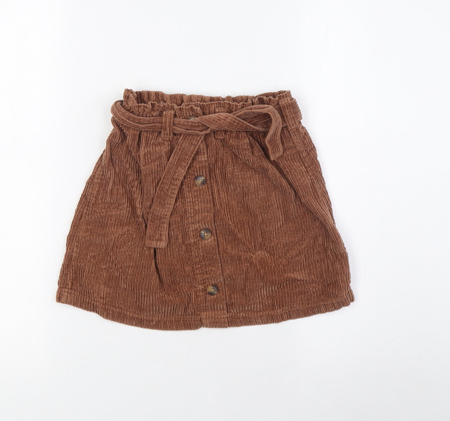 NEXT Girls Brown 100% Cotton A-Line Skirt Size 7 Years Regular - Beltted