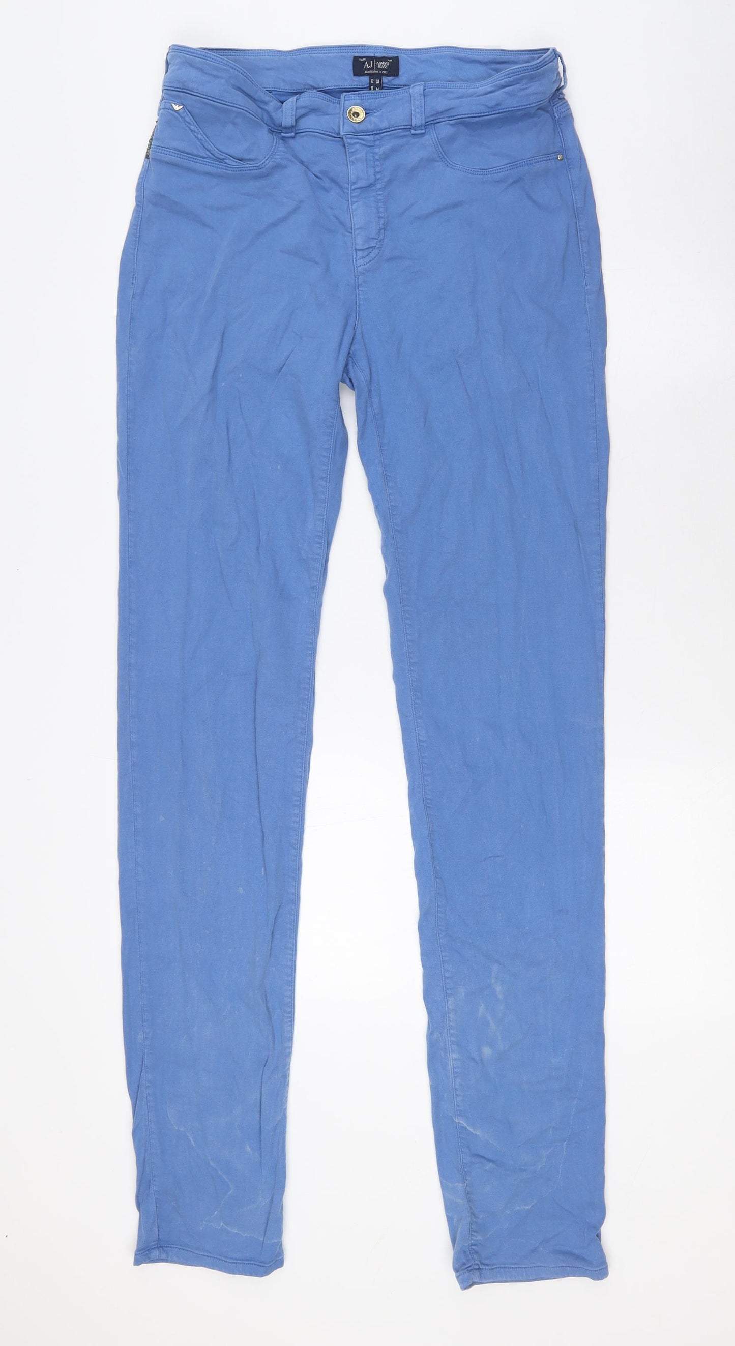 ARMANI Womens Blue Modal Trousers Size 14 L36 in Regular Zip