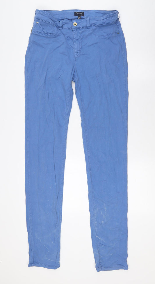 ARMANI Womens Blue Modal Trousers Size 14 L36 in Regular Zip