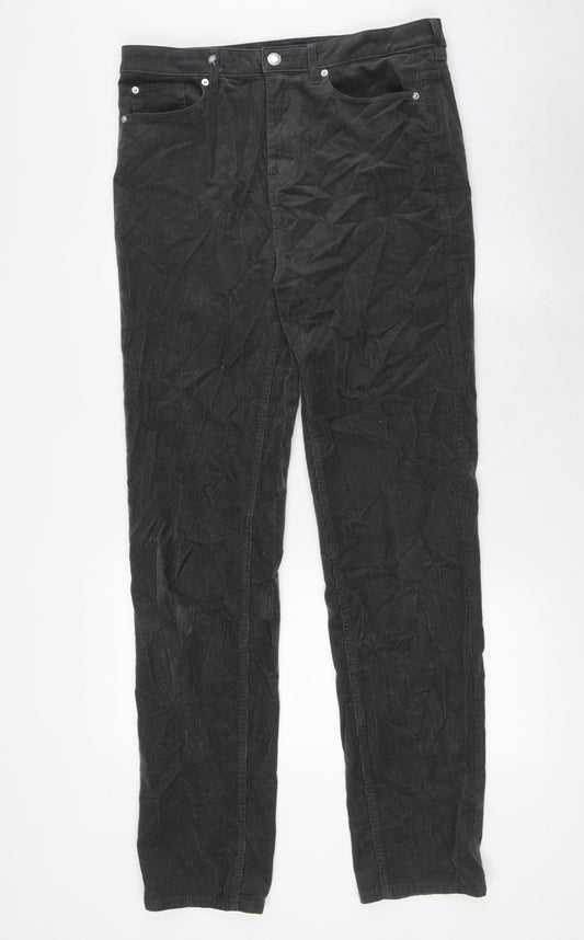 Marks and Spencer Womens Grey Cotton Trousers Size 14 L34 in Regular Zip