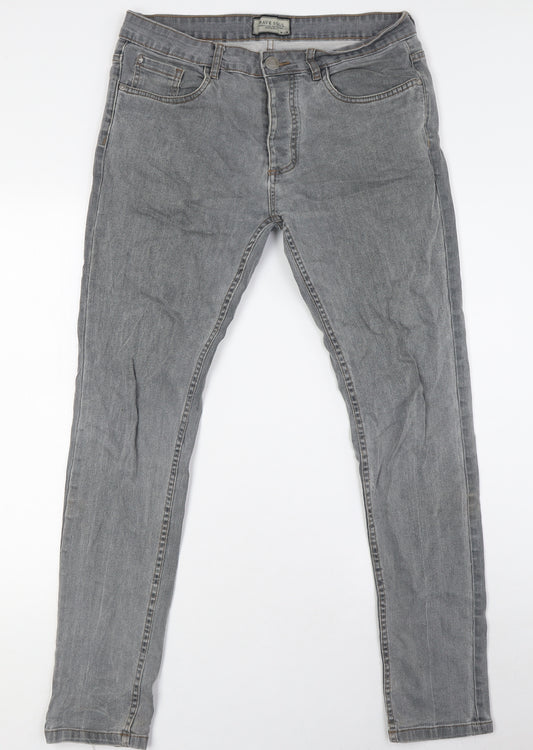 Brave Soul Mens Grey Cotton Straight Jeans Size 32 in L30 in Regular Button