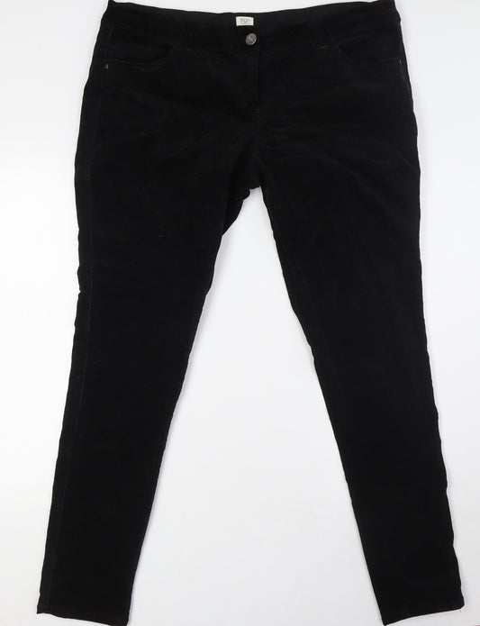 F&F Womens Black Herringbone Cotton Trousers Size 18 L32 in Regular Zip