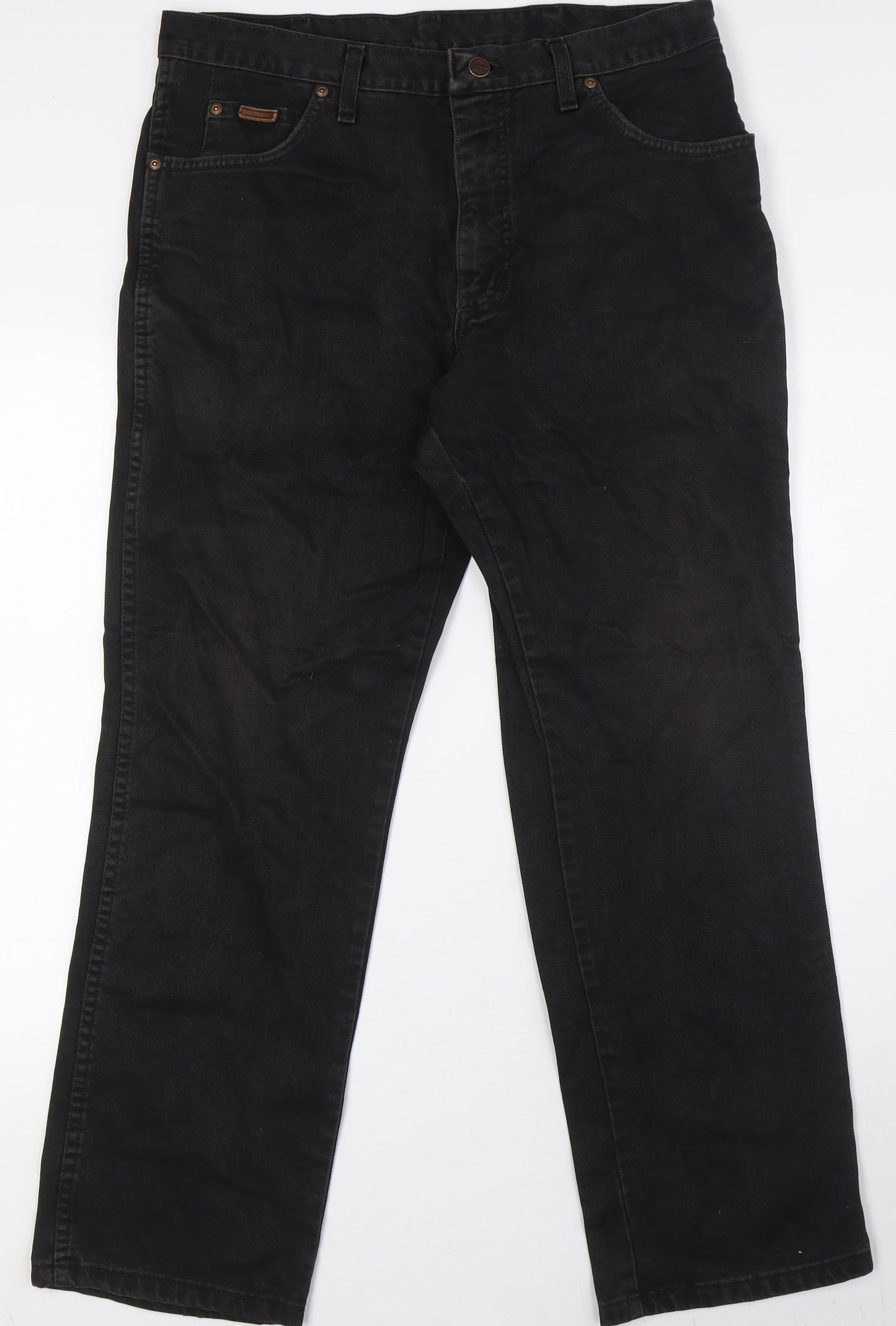 Wrangler Mens Black Cotton Straight Jeans Size 36 in L30 in Regular Zip