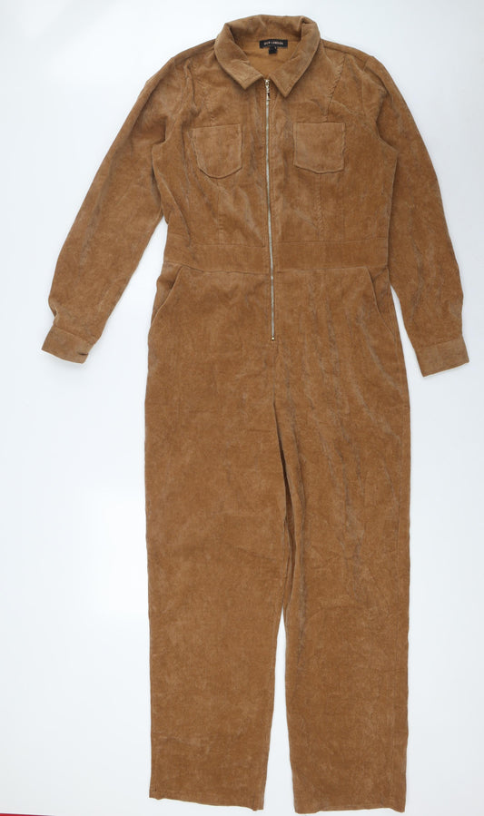 QED London Womens Brown Polyester Jumpsuit One-Piece Size 12 L29 in Zip