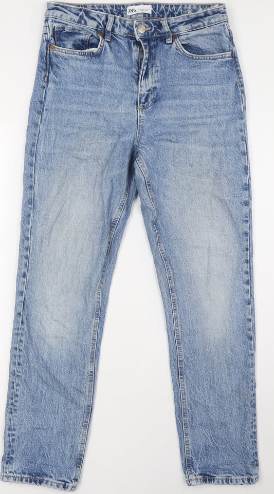 Zara Womens Blue Cotton Straight Jeans Size 10 L29 in Regular Zip