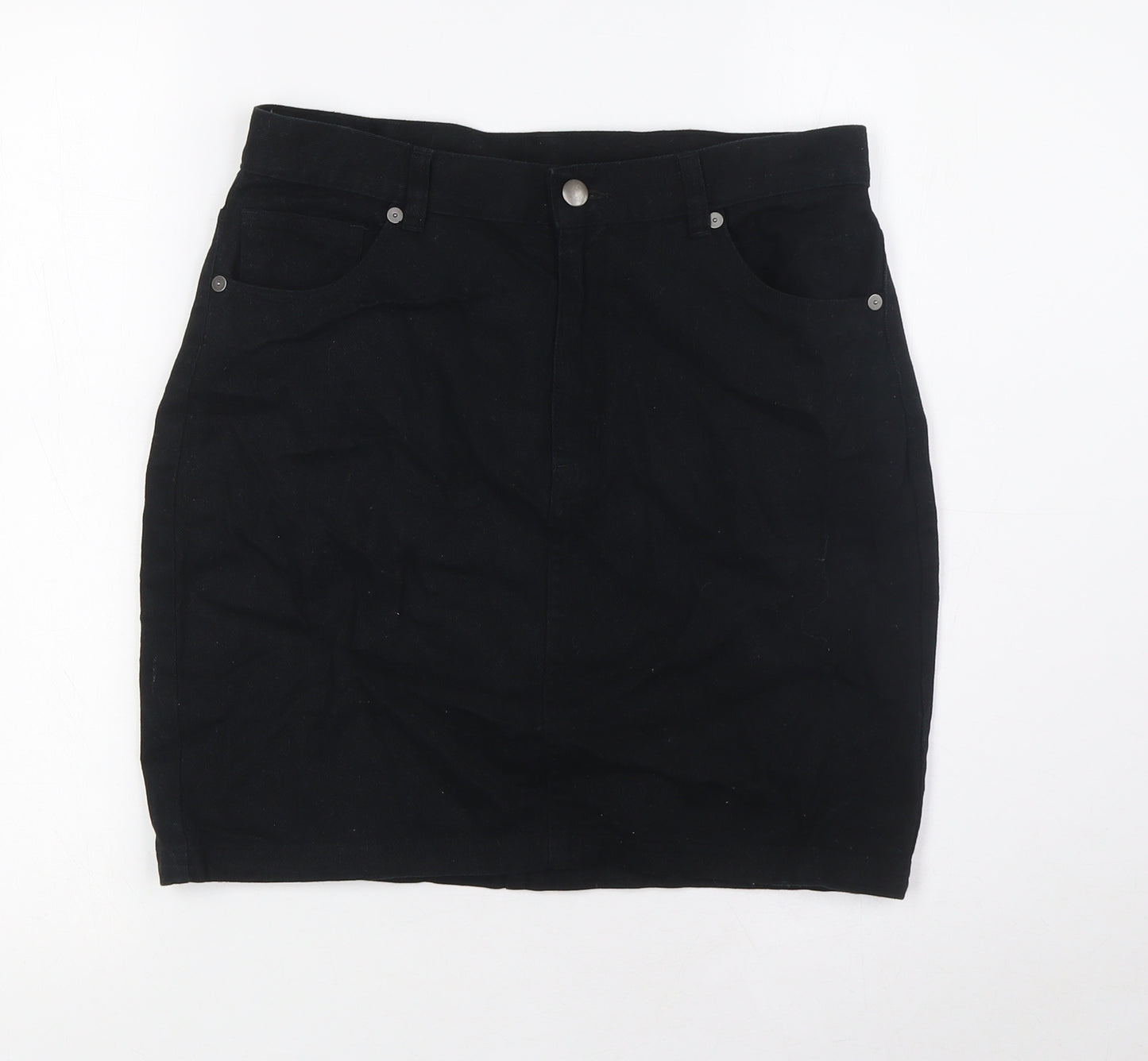 Monki Womens Black Cotton A-Line Skirt Size S Zip