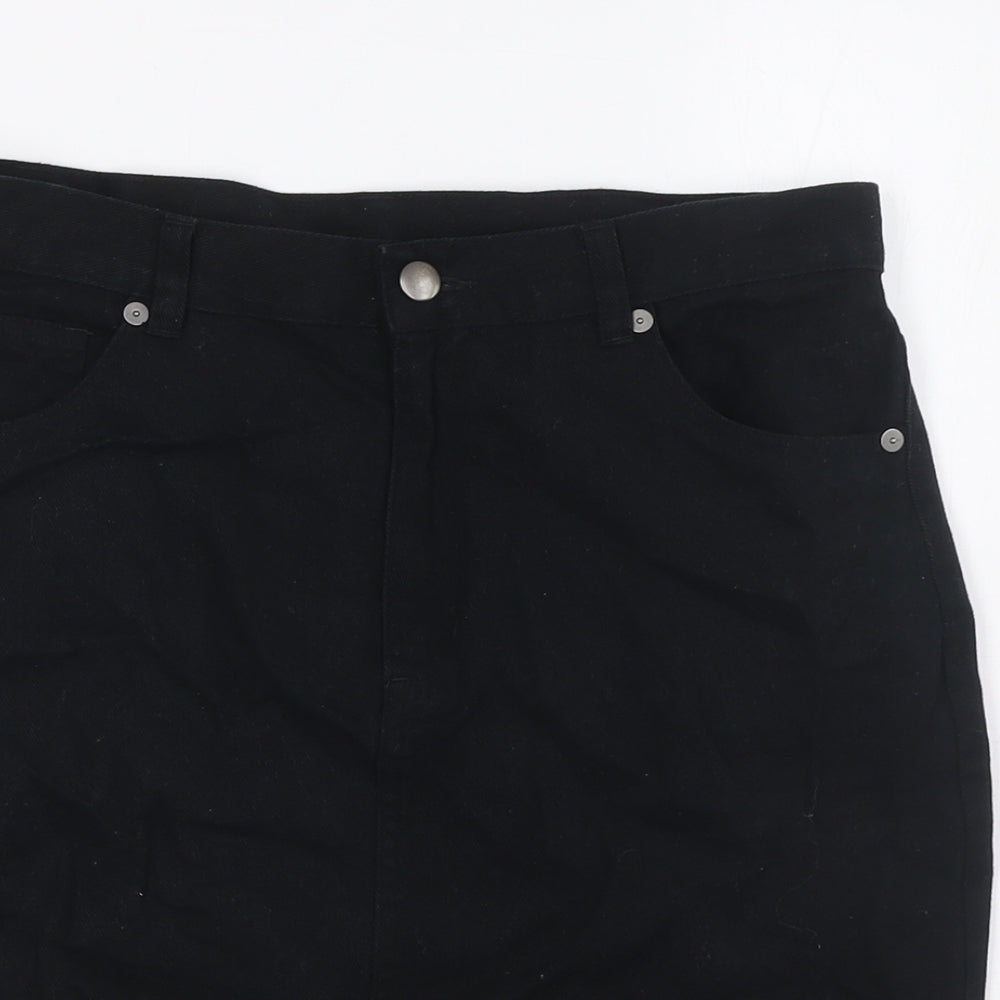 Monki Womens Black Cotton A-Line Skirt Size S Zip