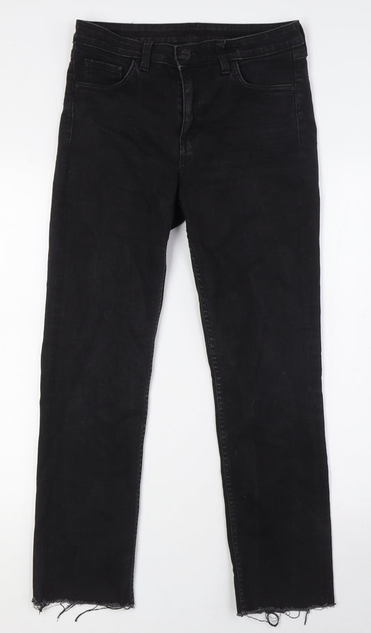 &Denim Womens Black Cotton Straight Jeans Size 29 in L28 in Regular Zip - Raw Hem