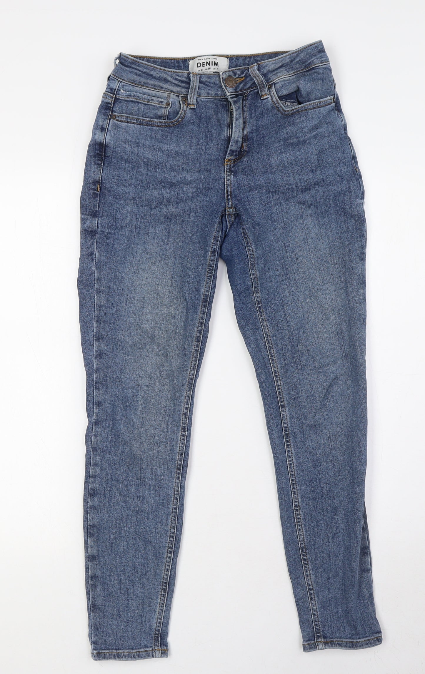 New Look Womens Blue Cotton Straight Jeans Size 8 L27 in Regular Zip