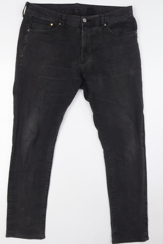 &Denim Mens Black Cotton Straight Jeans Size 36 in L29 in Regular Zip