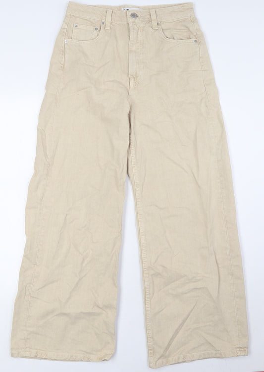 Zara Womens Beige Cotton Wide-Leg Jeans Size 6 L29 in Regular Zip