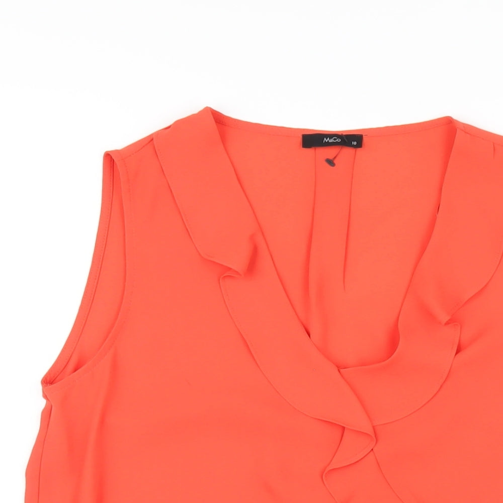 M&Co Womens Orange Polyester Basic Blouse Size 18 V-Neck - Ruffle Neckline