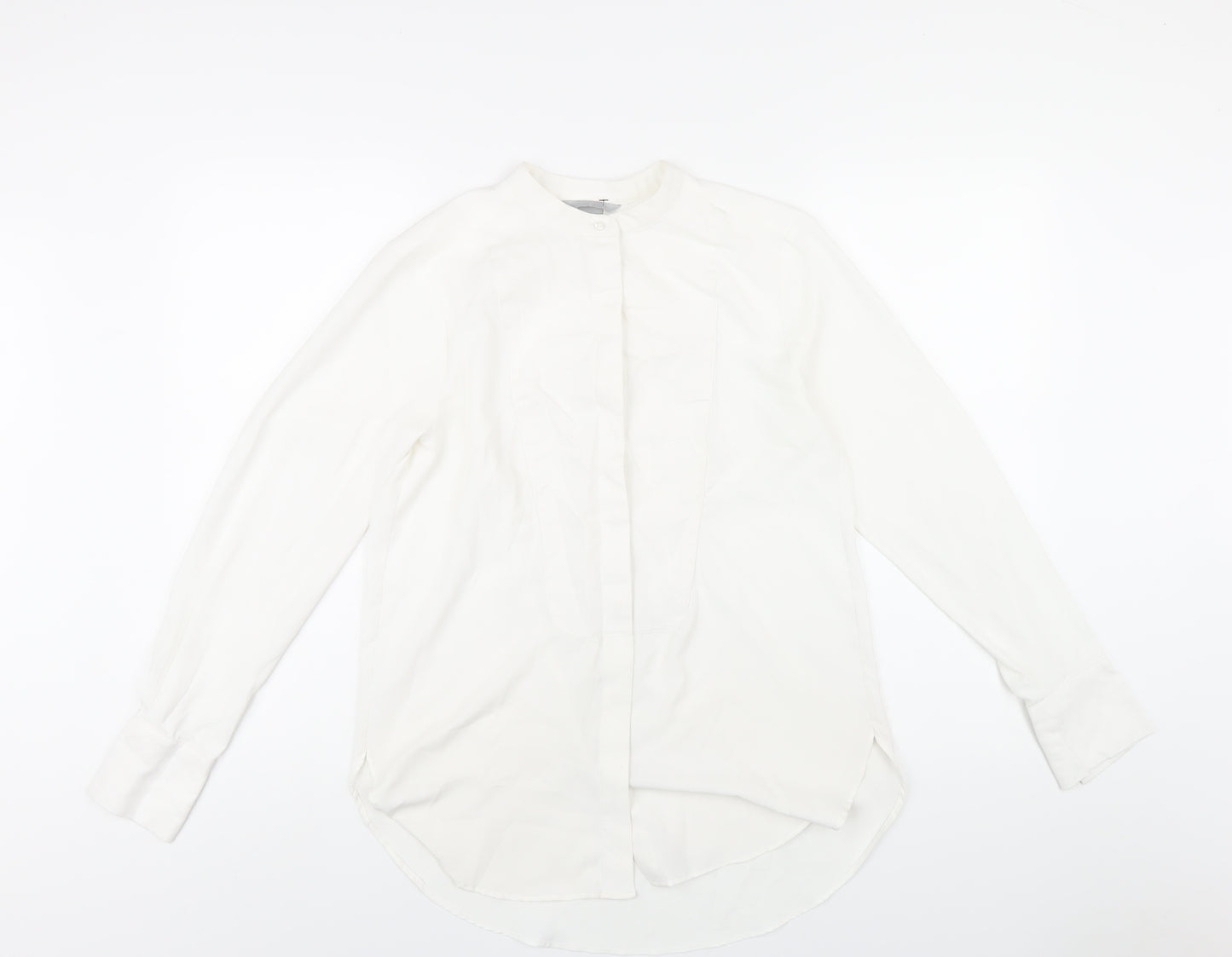 H&M Womens White Polyester Basic Button-Up Size 8 Round Neck