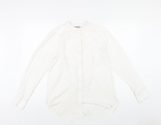 H&M Womens White Polyester Basic Button-Up Size 8 Round Neck