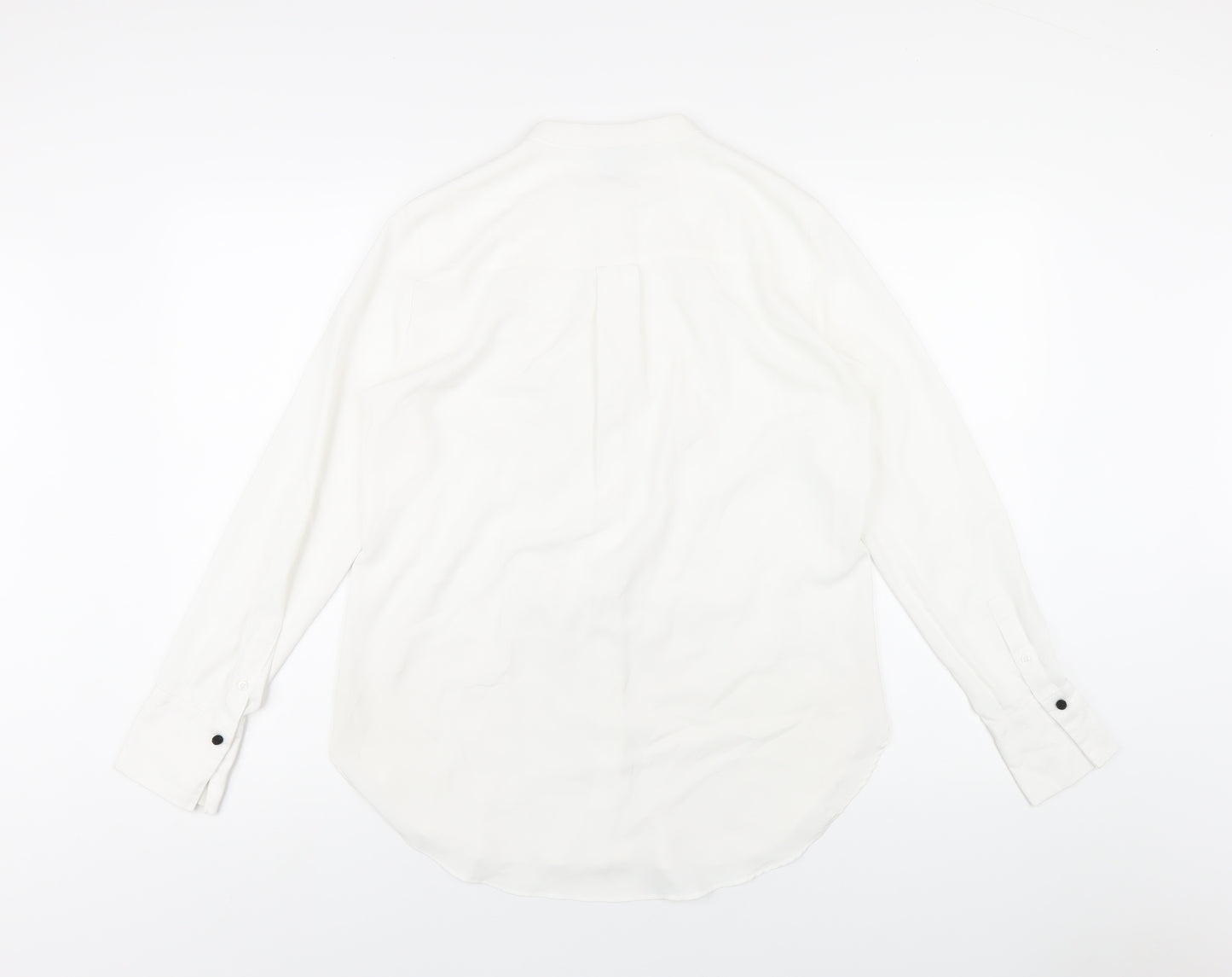 H&M Womens White Polyester Basic Button-Up Size 8 Round Neck