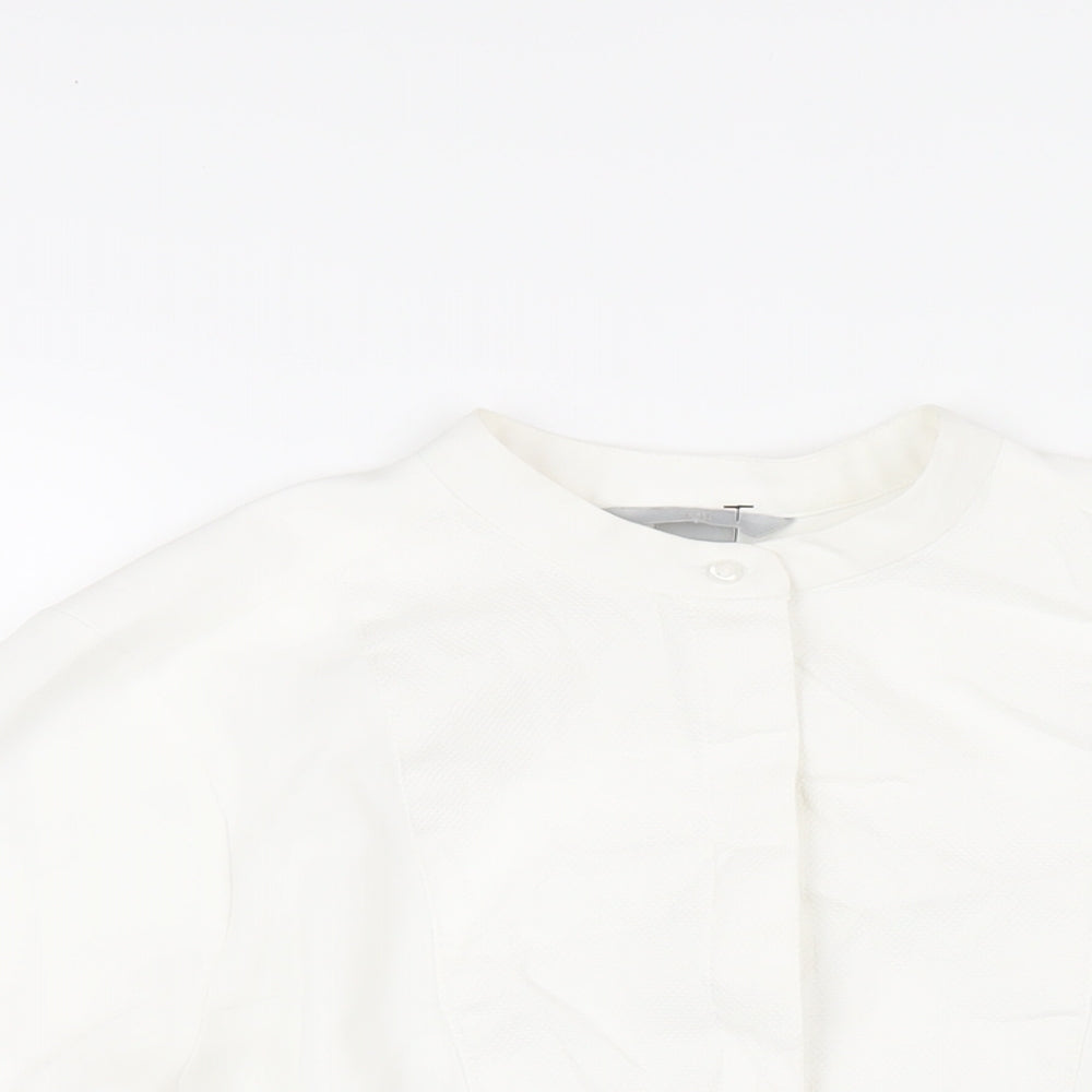 H&M Womens White Polyester Basic Button-Up Size 8 Round Neck