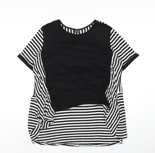 Izabel London Womens Black Striped Polyester Basic T-Shirt Size 12 Round Neck