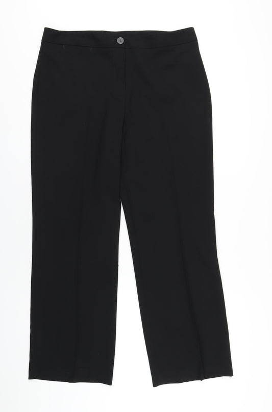 Marks and Spencer Womens Black Polyester Trousers Size 14 L28 in Regular Zip