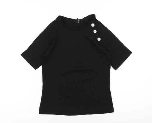 VERO MODA Womens Black Polyester Basic T-Shirt Size M Round Neck