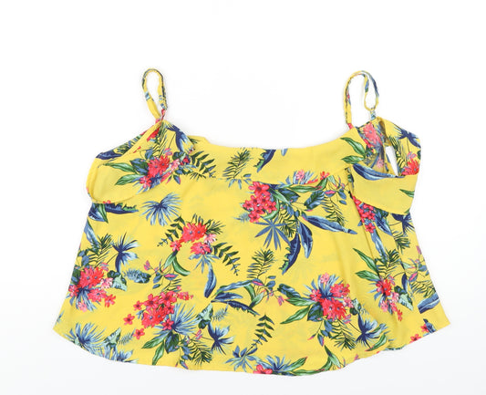 Settimana Womens Yellow Floral Polyester Camisole T-Shirt Size M Round Neck