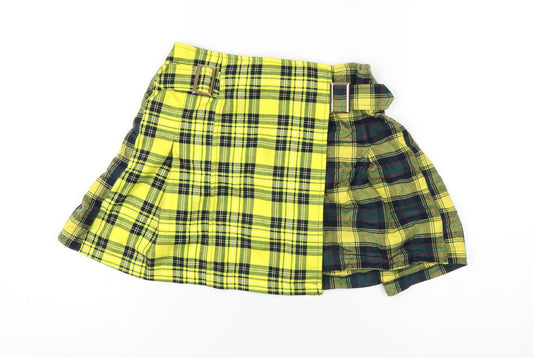 Topshop Womens Yellow Plaid Polyester Mini Skirt Size 8 Button