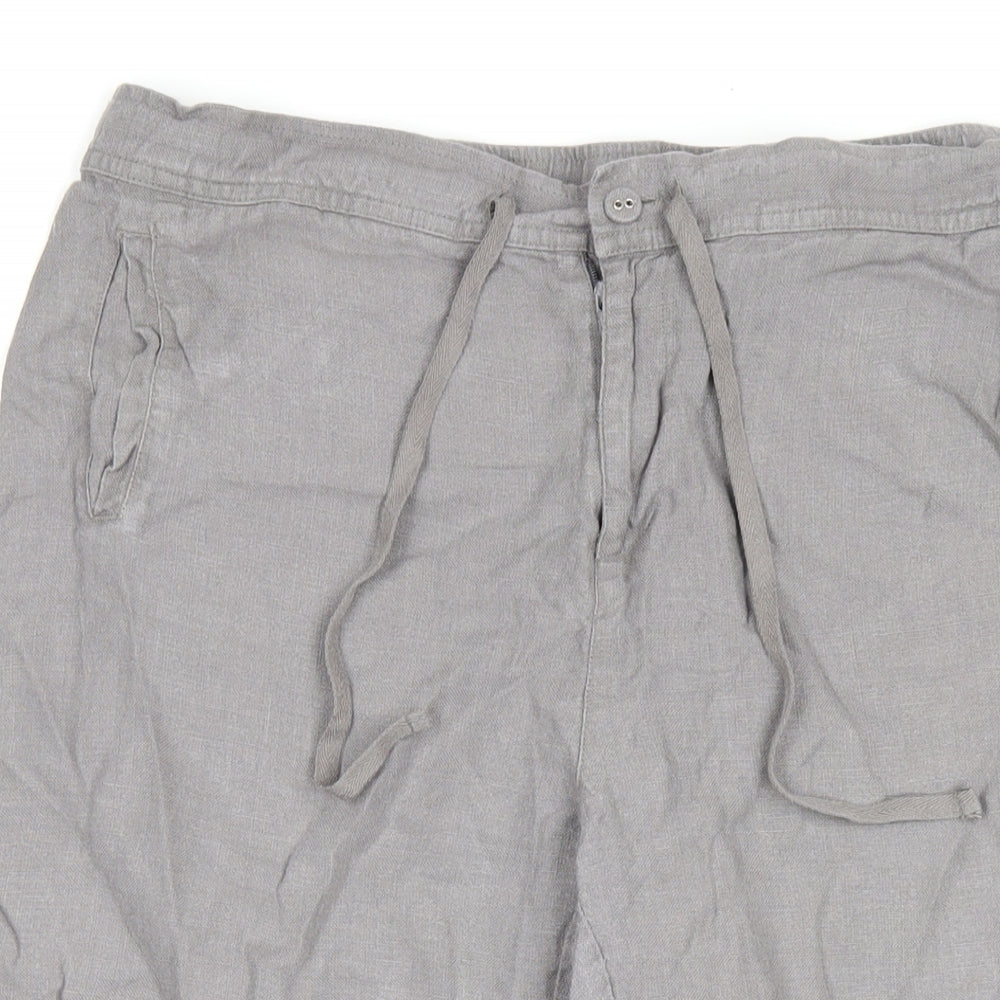 The White Company Womens Grey Linen Capri Trousers Size L L23 in Regular Zip