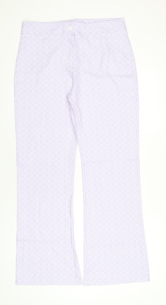 Boohoo Womens Purple Geometric Polyester Trousers Size 16 L32 in Regular Zip