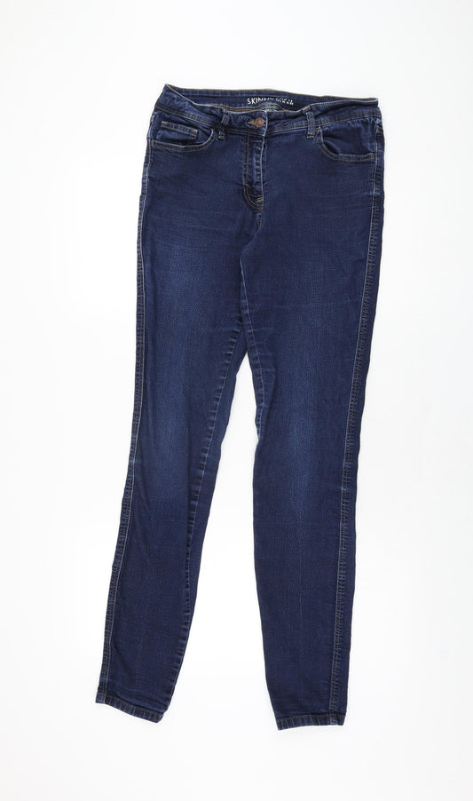 NEXT Womens Blue Cotton Skinny Jeans Size 12 L32 in Regular Zip