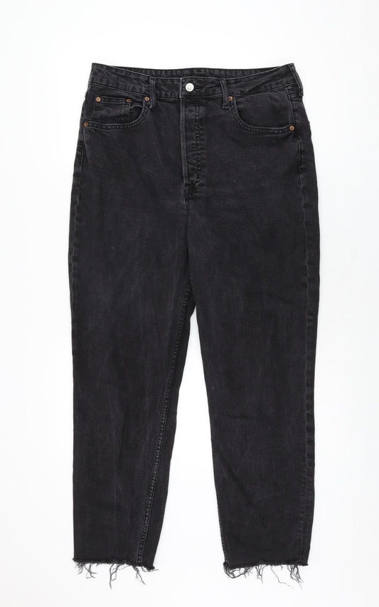 H&M Womens Black Cotton Mom Jeans Size 16 L27 in Regular Zip