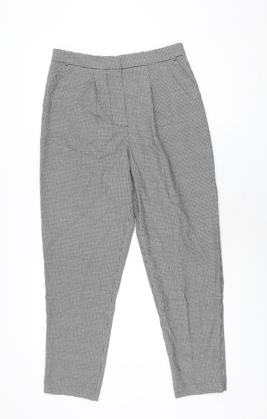 New Look Womens Grey Geometric Polyester Trousers Size 10 L26 in Regular Zip - Houndstooth