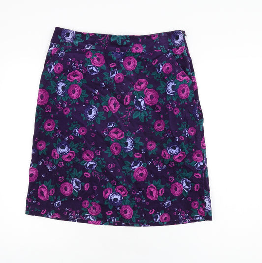 Country Rose Womens Purple Floral Cotton A-Line Skirt Size 12 Zip