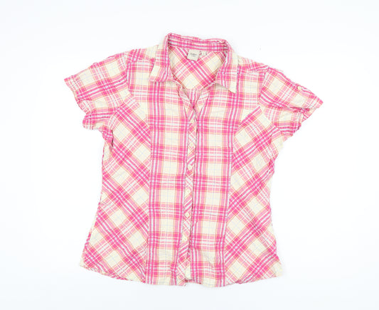 Cotton Traders Womens Pink Plaid Cotton Basic Button-Up Size 16 Collared