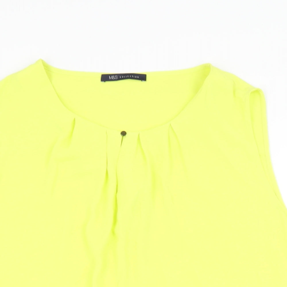 Marks and Spencer Womens Yellow Polyester Basic T-Shirt Size 18 Scoop Neck