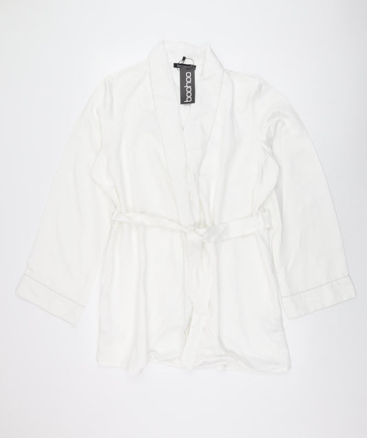 Boohoo Womens White Solid Polyester Top Robe Size 12 Tie - Bride