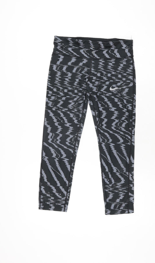 Nike Womens Black Geometric Polyester Pedal Pusher Leggings Size S L21 in Regular Drawstring