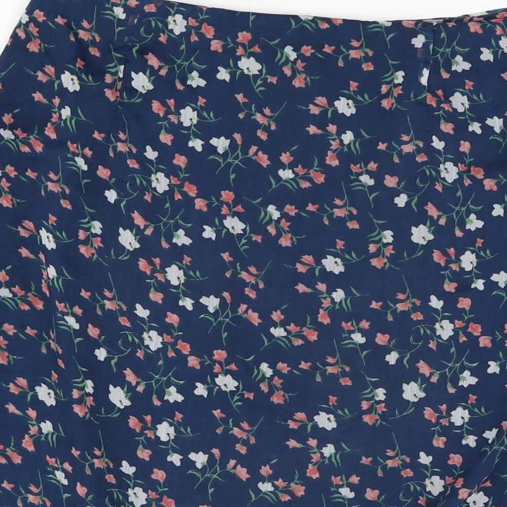 Wednesday's Girl Womens Blue Floral Polyester Mini Skirt Size M Zip