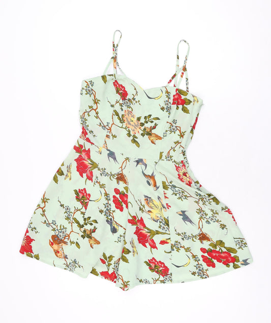 ASOS Womens Green Floral Polyester Playsuit One-Piece Size 8 L3 in Zip